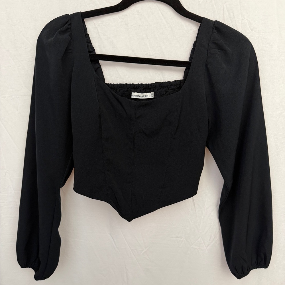 Abercrombie & Fitch Cropped Shirred-Back Peasant-Sleeve Top